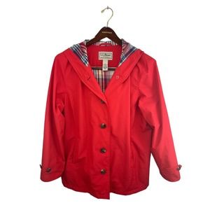L.L. Bean Red Hooded Rain Jacket